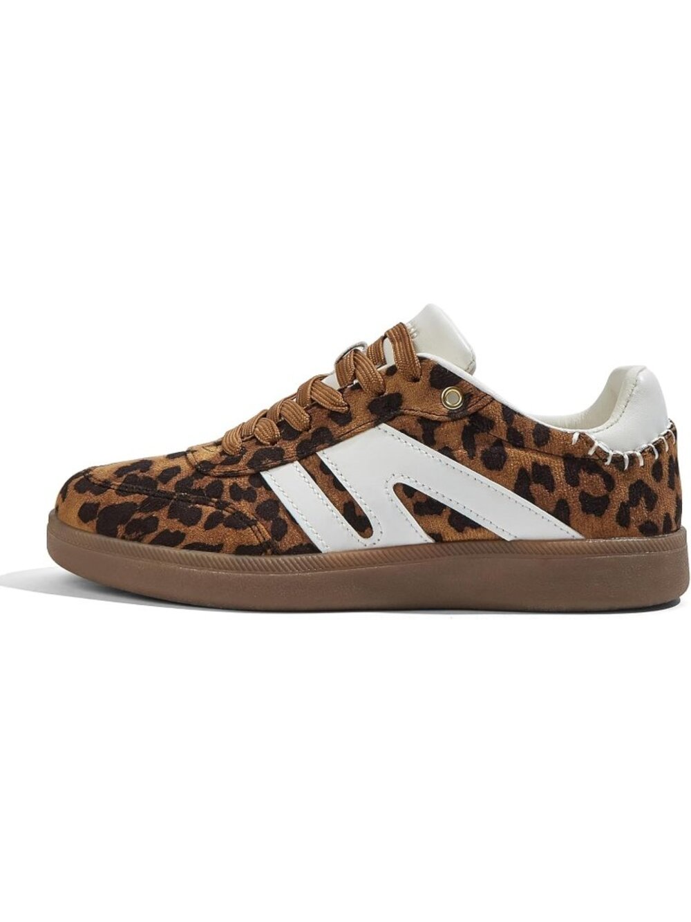 Women Leopard Leather Retro Gum Sole Leather Sneakers Anti Slip Walking Shoes